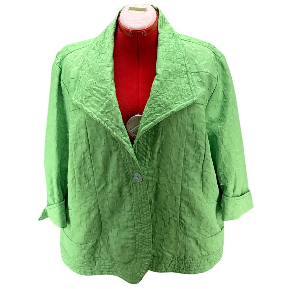 Erin Lime Green Quilted 3/4 Sleeve One Button Blazer Jacket Women 3XL